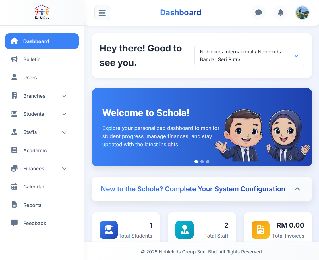 Schola Dashboard Preview